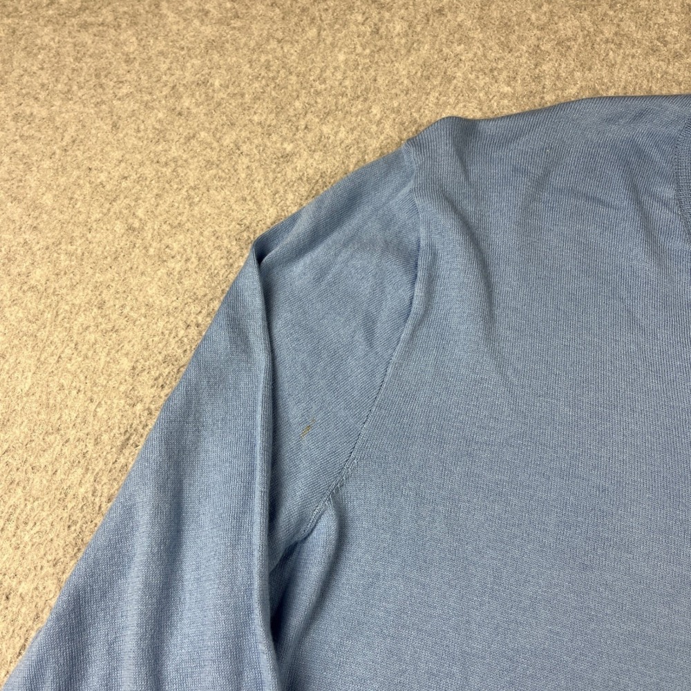 Polo Ralph Lauren Sweater Mens Medium Blue Pima Cotton V-Neck Orange Pony Logo - Picture 4 of 9